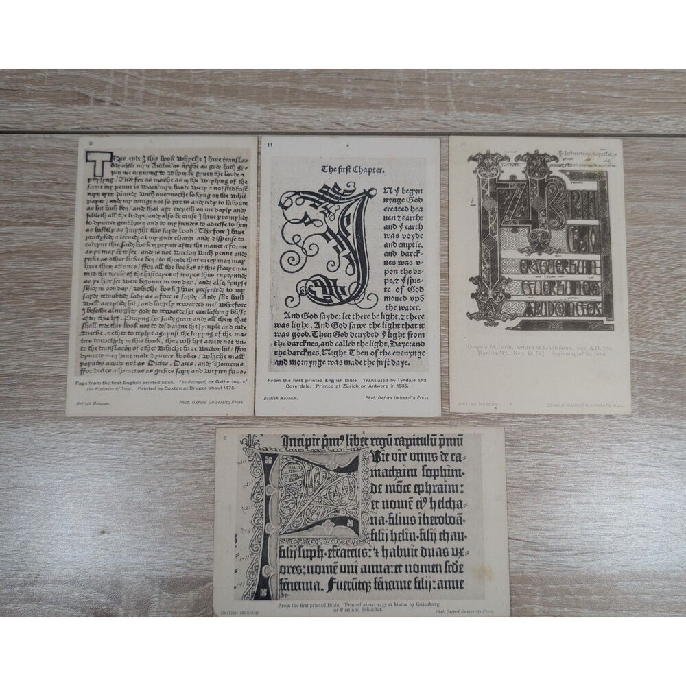 Vintage British Museum Bible Manuscript Postcards Lot of 4 Black & White